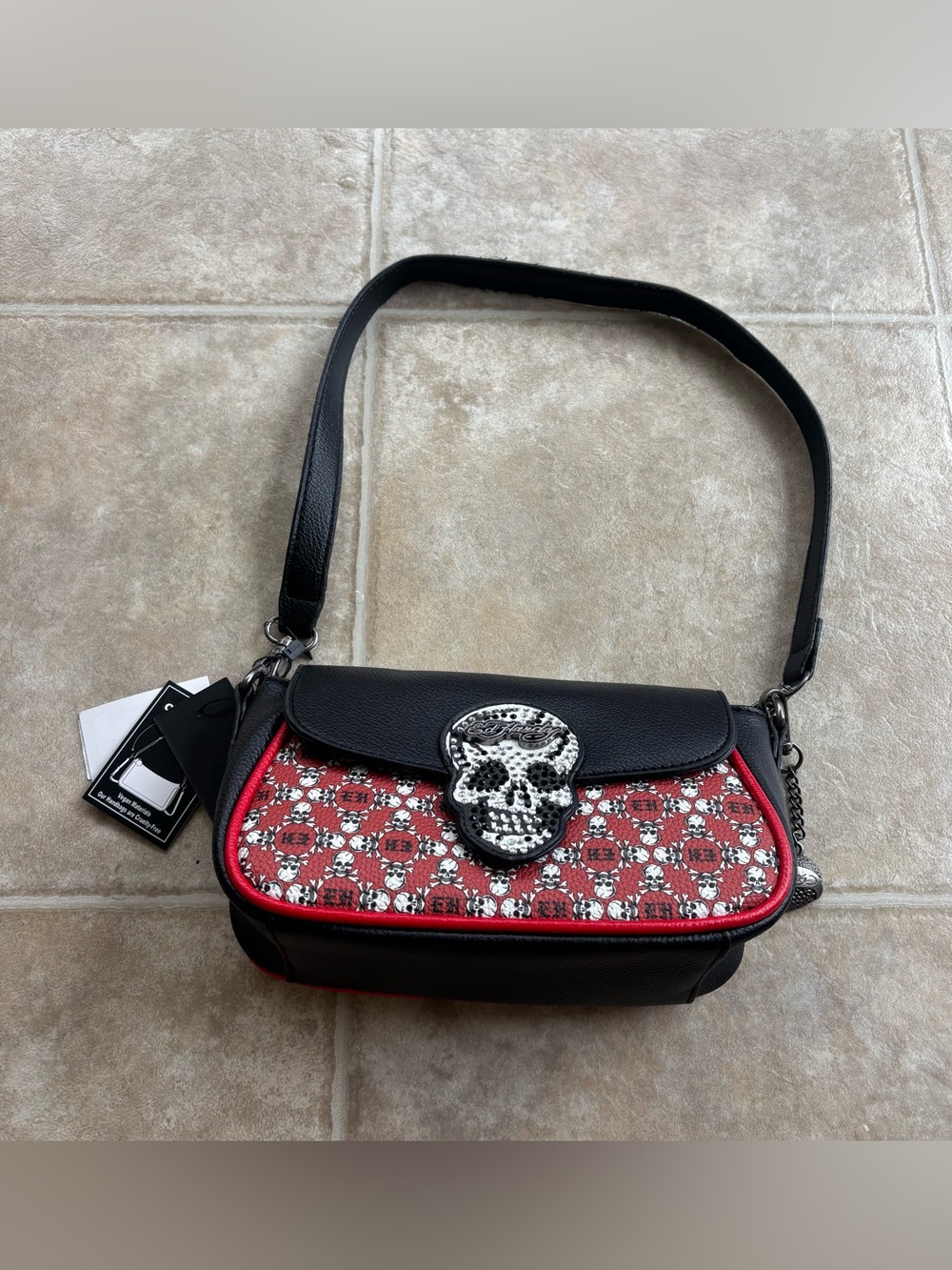 Ed Hardy Black and Red Skull Shoulder Bag
